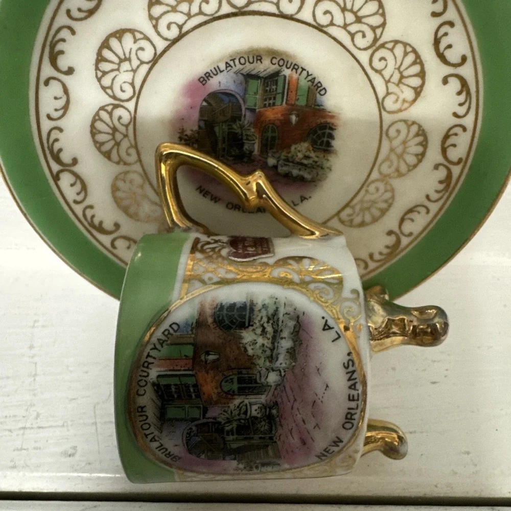 Vintage Brulatour Courtyard New Orleans, LA. Demitasse Cup /Saucer (Circa 1940s)